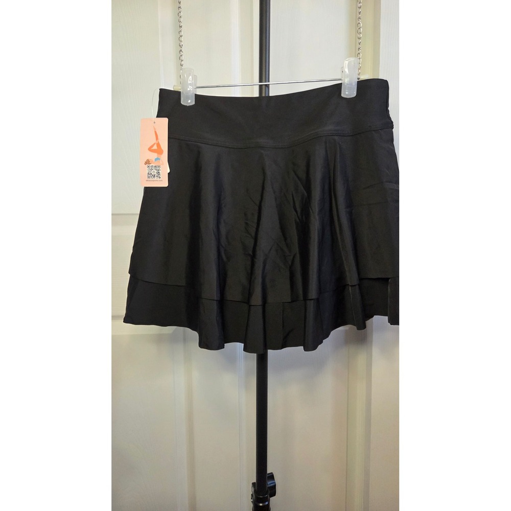 Attraco‎ Womens Black Ruffled Swim Skirt Built-in Briefs UPF 50+ Size M NEW